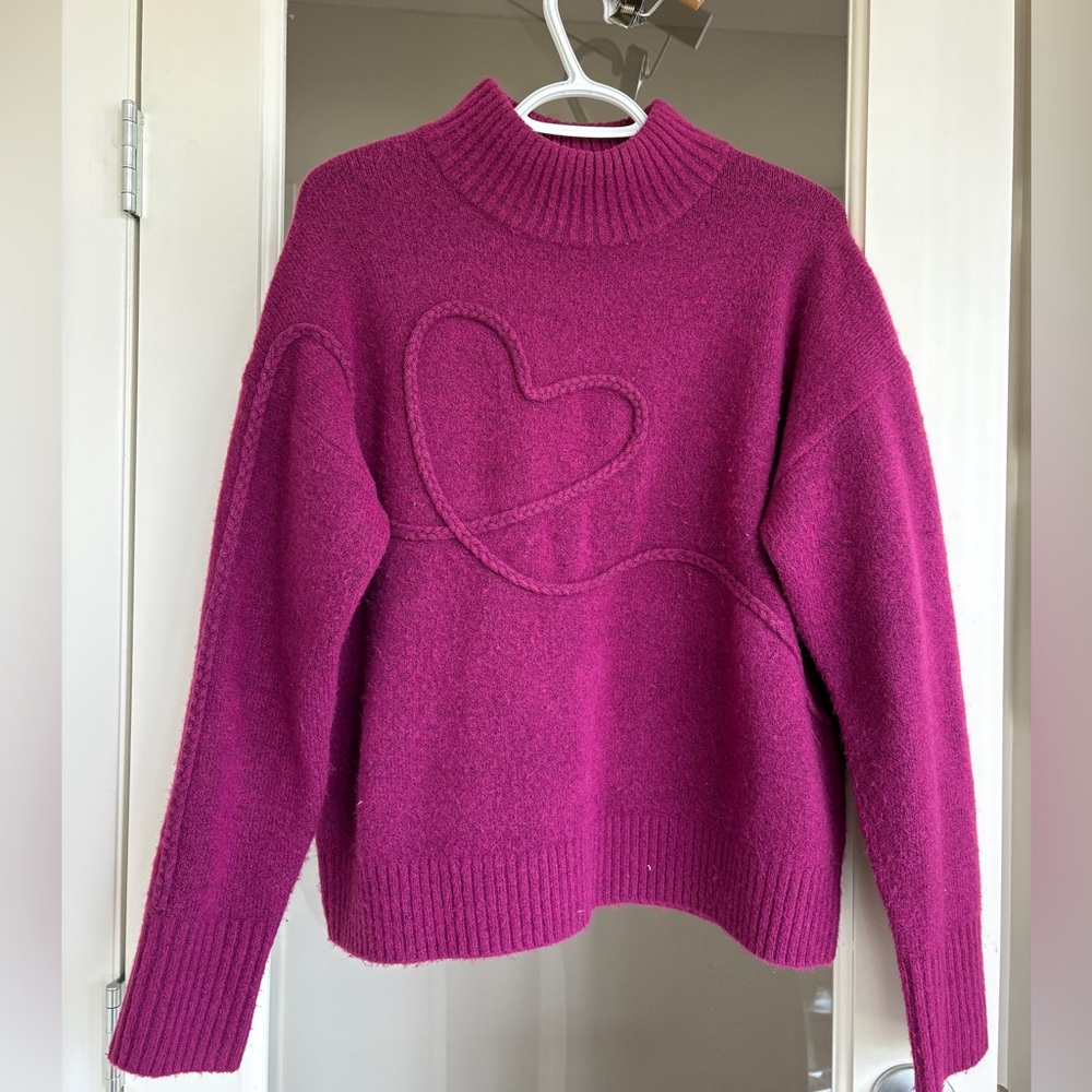 RW&CO. Magenta Cowl Neck Sweater with Heart Detail - Picture 4 of 8